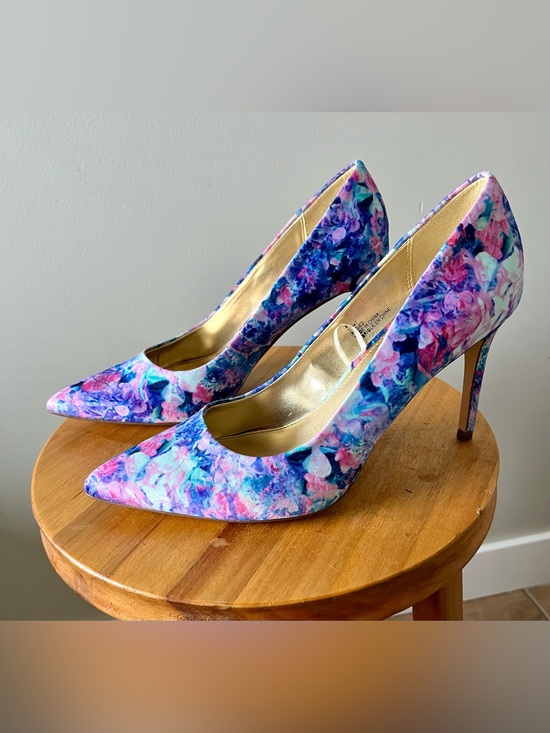 Sears Shoes - Sears Floral Pink and Purple Pointed-Toe High Heels Size 8 - Going Out Y2K Party
